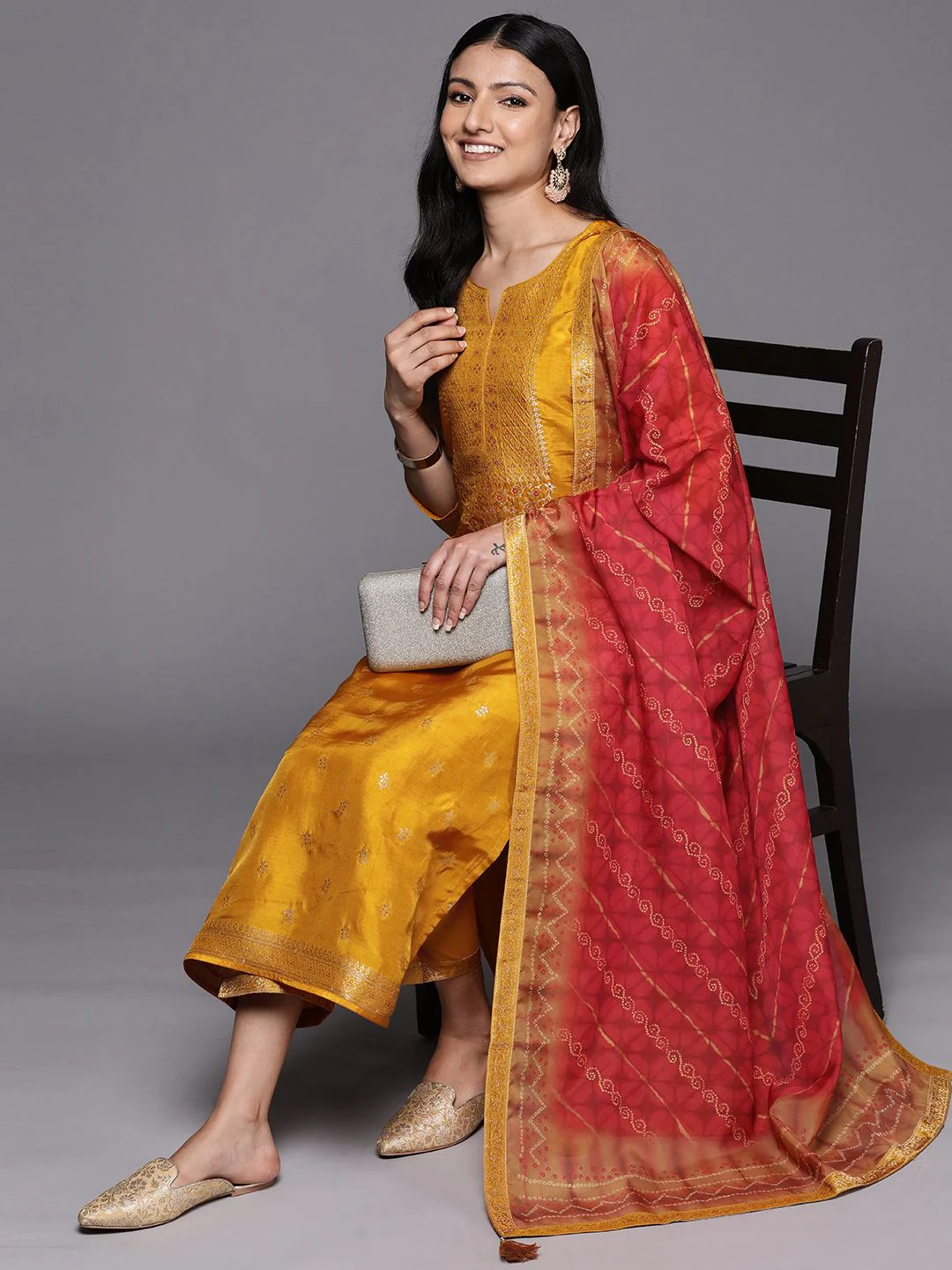 Libas Floral Embroidered Kurta with Trousers & With Dupatta - Image 7