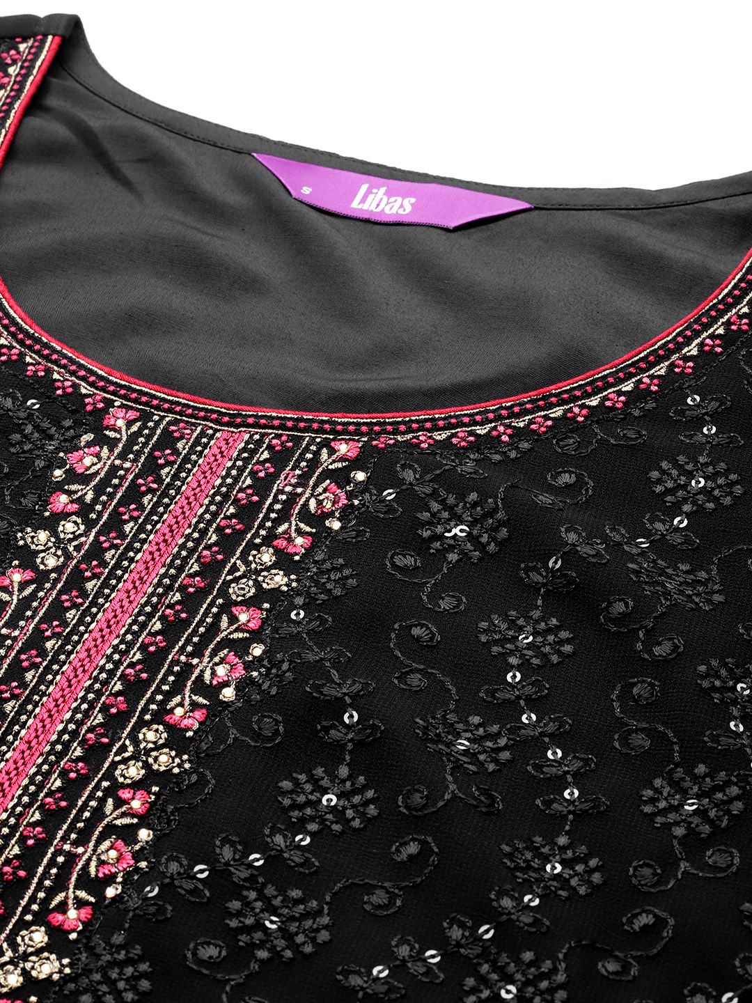 Libas Floral Embroidered Regular Thread Work Georgette Kurta with Trousers & Dupatta - Image 2