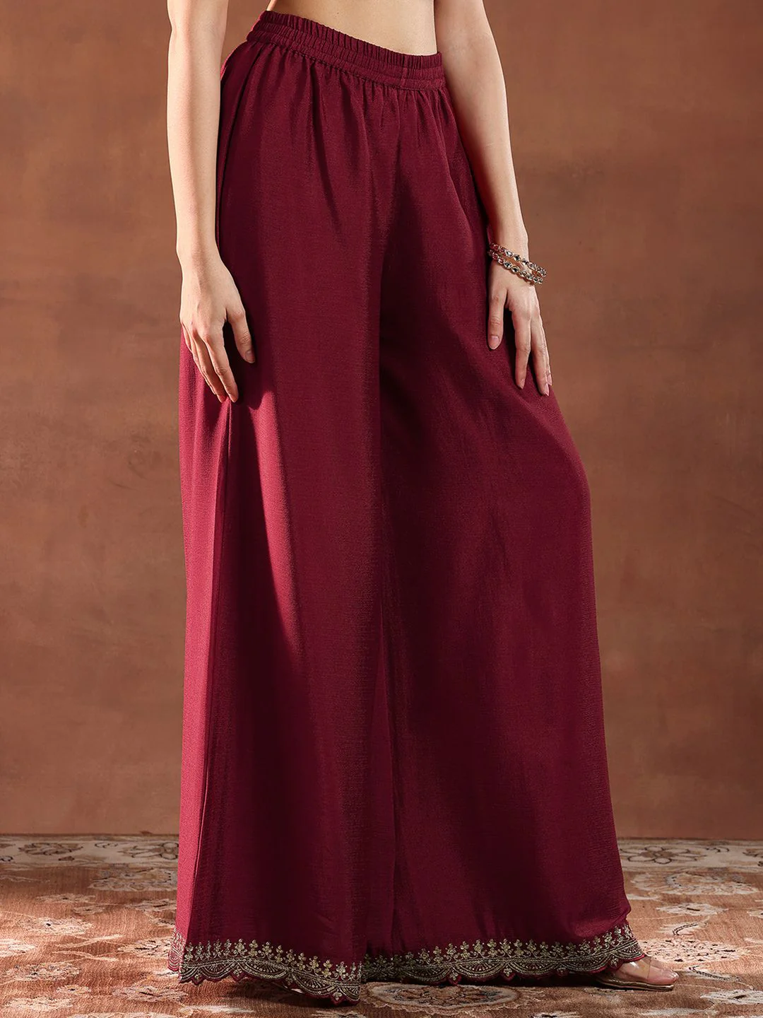 Libas Floral Embroidered Sequinned Straight Kurta with Palazzos & Dupatta - Image 7