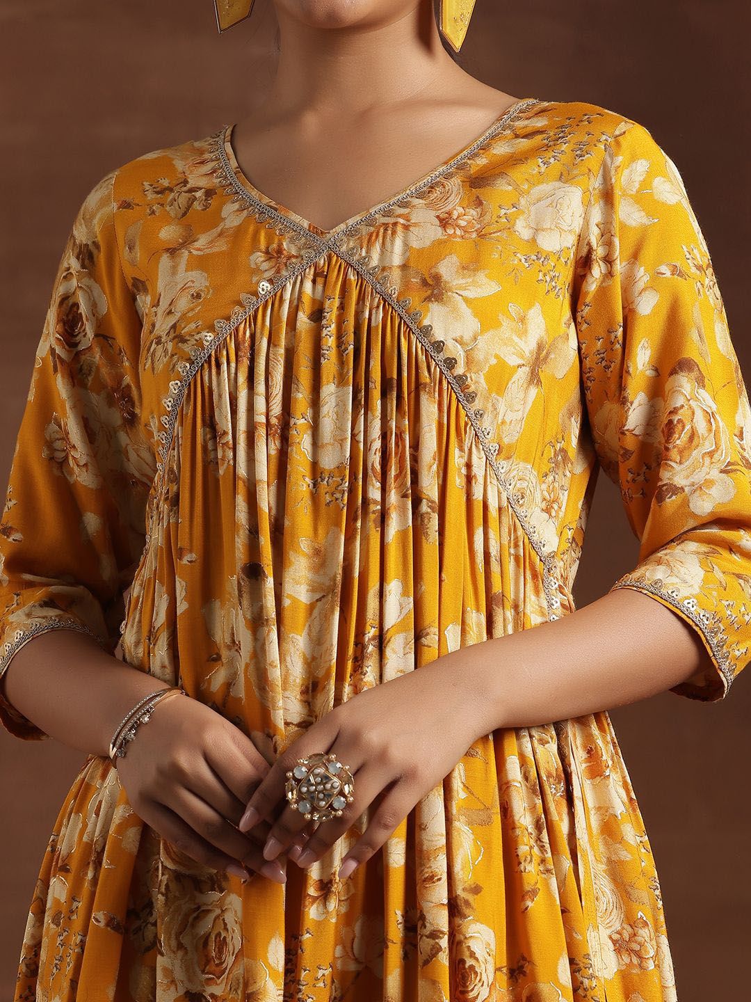 Libas Floral Printed Empire Sequinned A-Line Kurta With Palazzo & Dupatta - Image 2