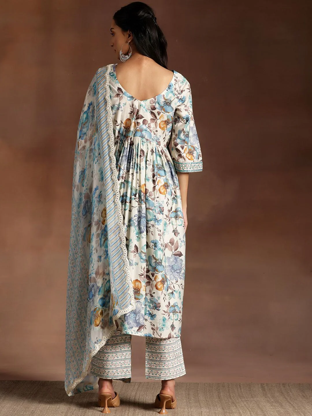 Libas Floral Printed Empire Sequinned Kurta with Palazzo & Dupatta - Image 4