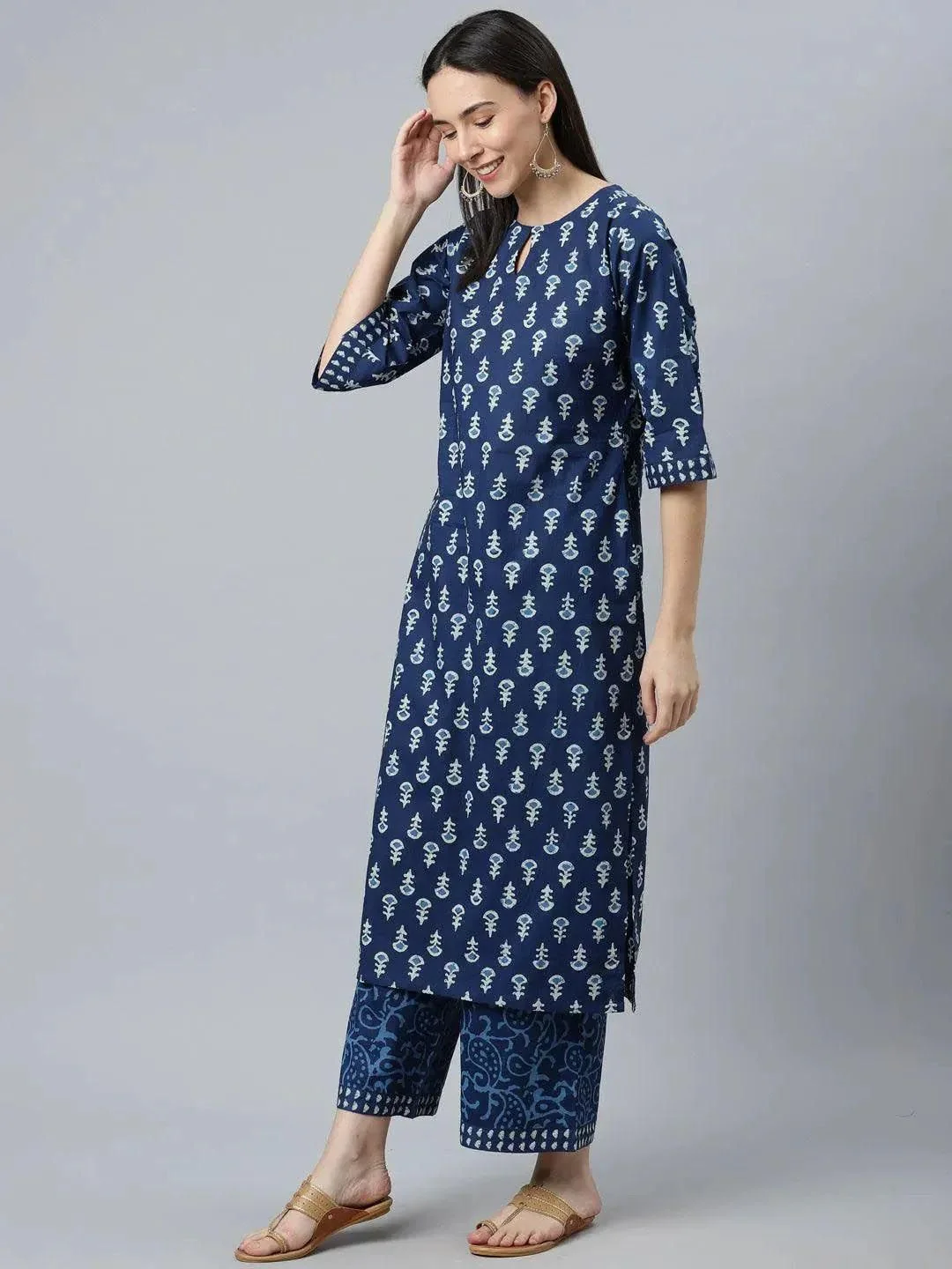 Libas Floral Printed Keyhole Neck Straight Kurta With Palazzos And Dupatta - Image 4