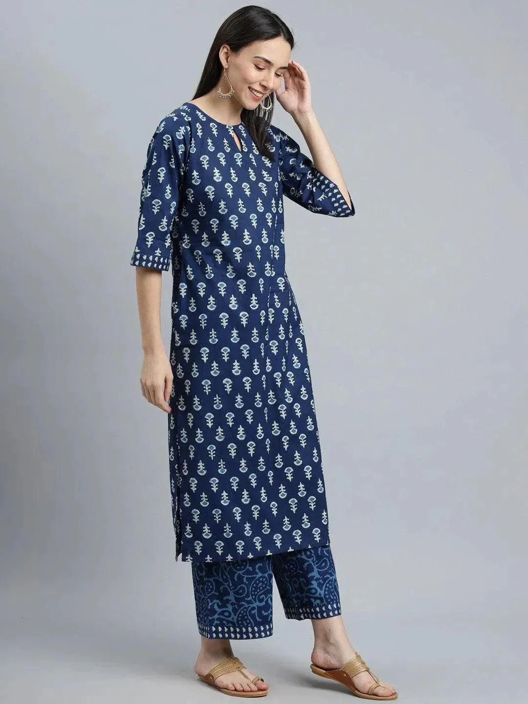 Libas Floral Printed Keyhole Neck Straight Kurta With Palazzos And Dupatta - Image 5