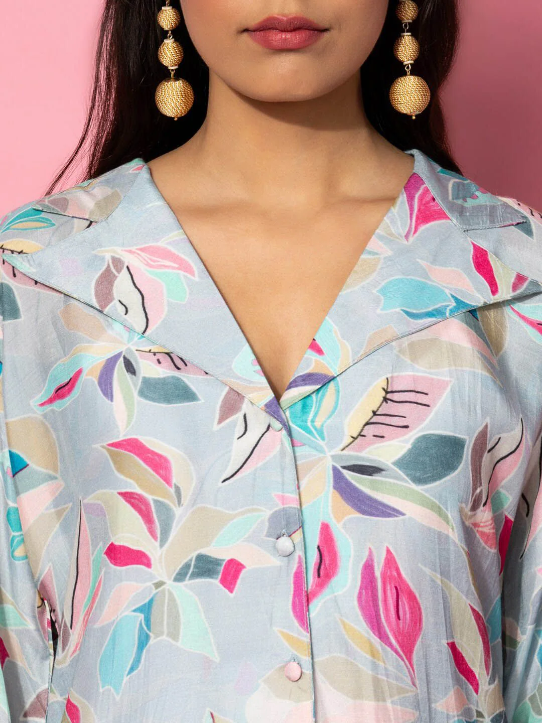 Libas Floral Printed Longline A-Line Shirt & Palazzo Set - Image 2