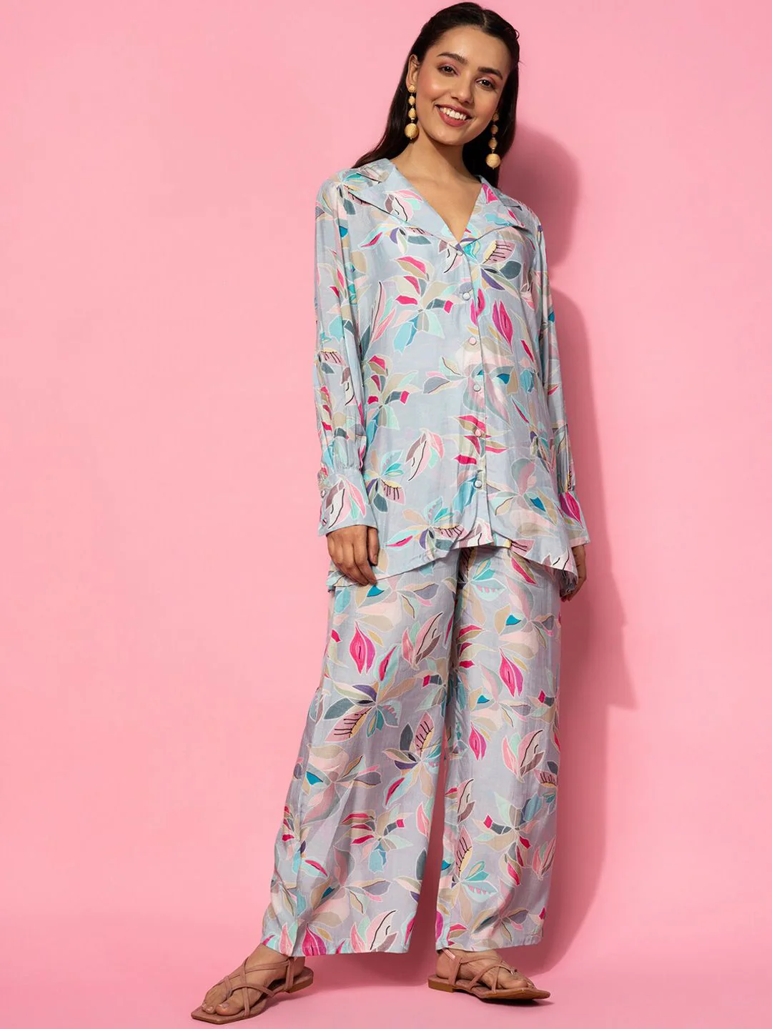 Libas Floral Printed Longline A-Line Shirt & Palazzo Set - Image 6