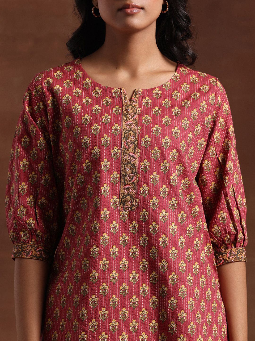 Libas Floral Printed Mirror Work Mirror Work Anarkali Kurti - Image 3