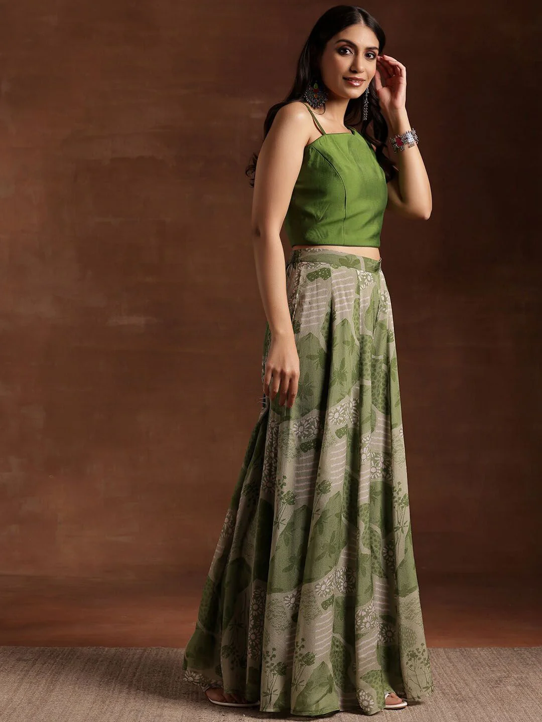 Libas Floral Printed One Shoulder Sleeveless Tunic & Palazzo With Slip - Image 3