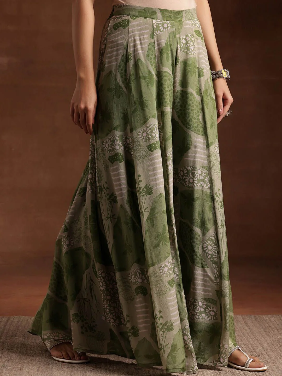 Libas Floral Printed One Shoulder Sleeveless Tunic & Palazzo With Slip - Image 7