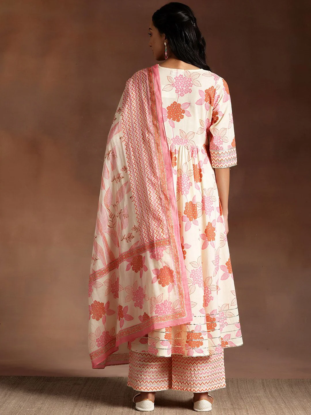 Libas Floral Printed Pleated Gotta Patti Pure Cotton Kurta with Palazzo & Dupatta - Image 6