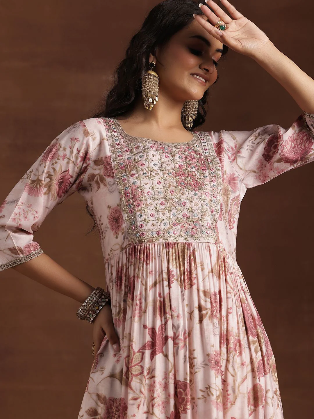Libas Floral Printed Pleated Kurta - Image 4