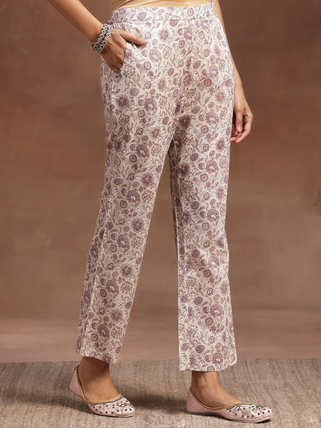 Libas Floral Printed Pleated Pure Cotton Kurta with Trousers & Dupatta - Image 3
