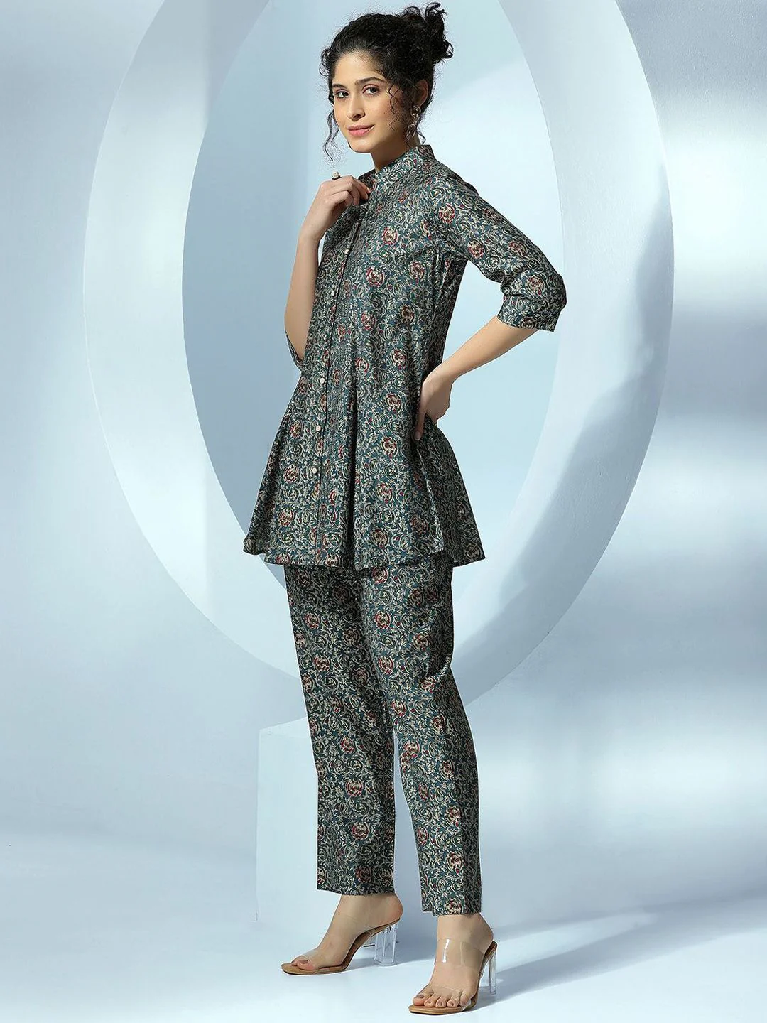 Libas Floral Printed Pleated Shirt With Trousers Co-Ords - Image 5