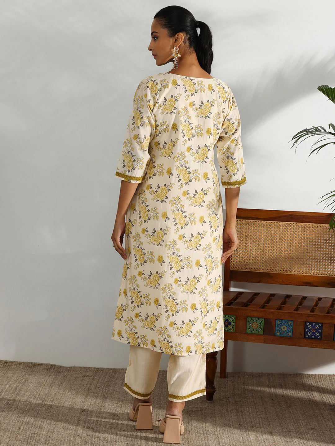 Libas Floral Printed Regular Chanderi Silk Kurta with Trousers - Image 4