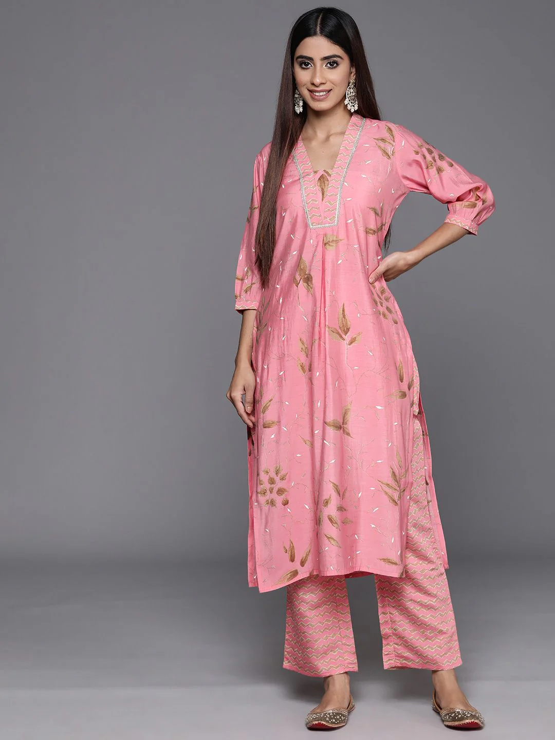 Libas Floral Printed Regular Gotta Patti Kurta with Palazzos - Image 5