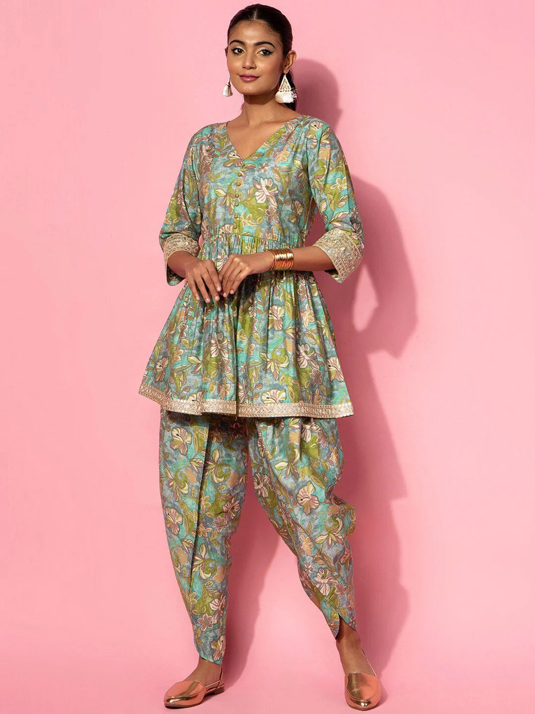 Libas Floral Printed V-Neck Tunic with Dhoti Pant - Image 3