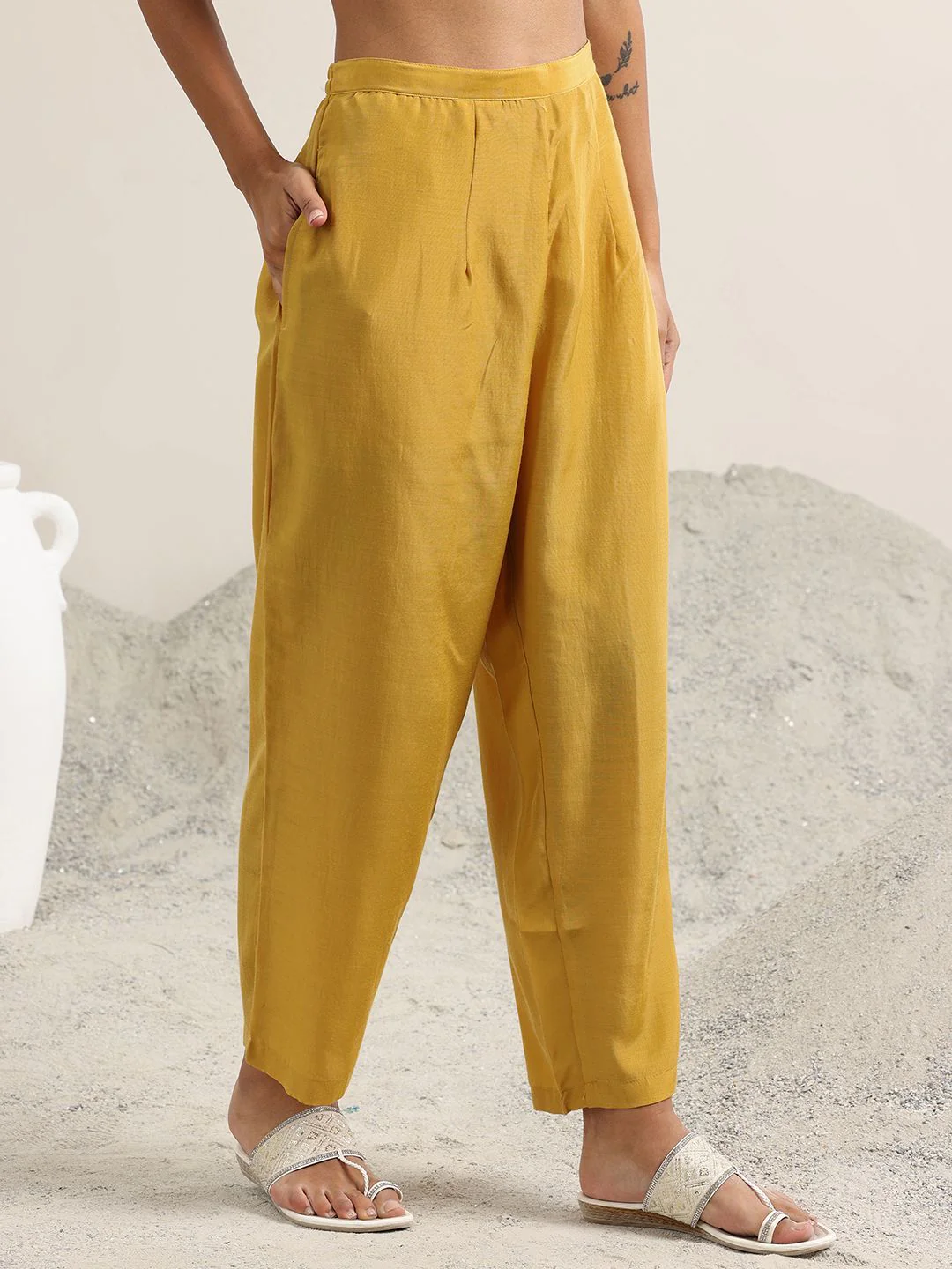 Libas Floral Woven Design Round Neck Regular Straight Kurta With Trousers & Dupatta - Image 6