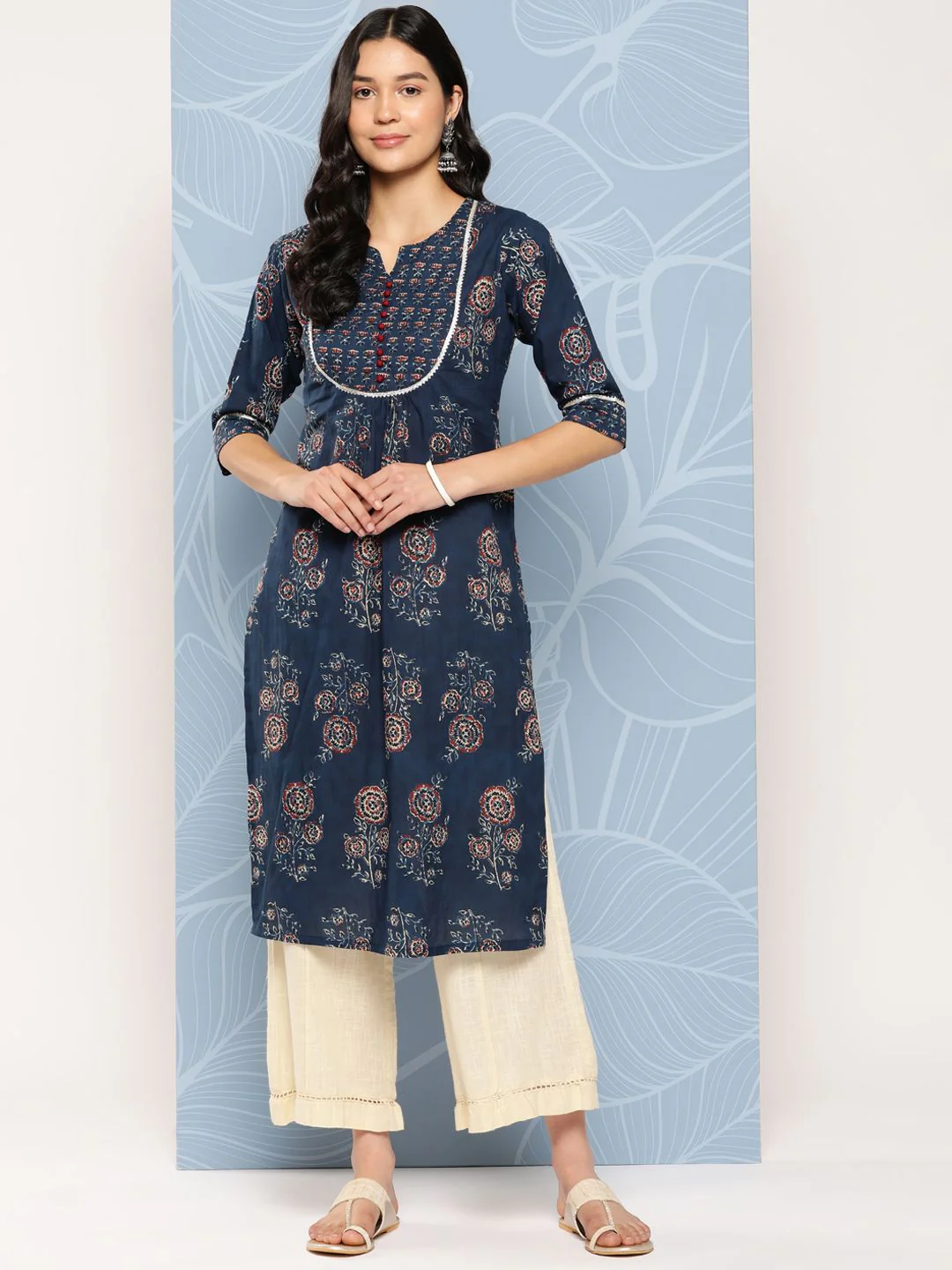 Libas Floral Yoke Design Gotta Patti Cotton Kurta - Image 4