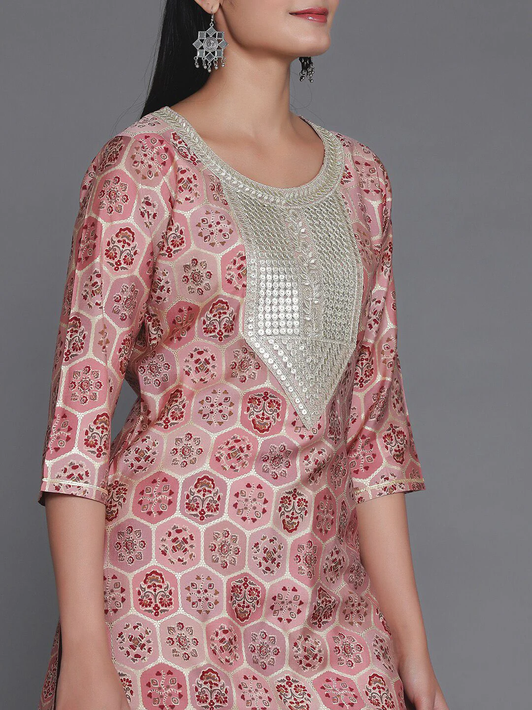 Libas Floral Yoke Design Round Neck Three-Quarter Sleeves Gotta Patti Kurta Set - Image 2