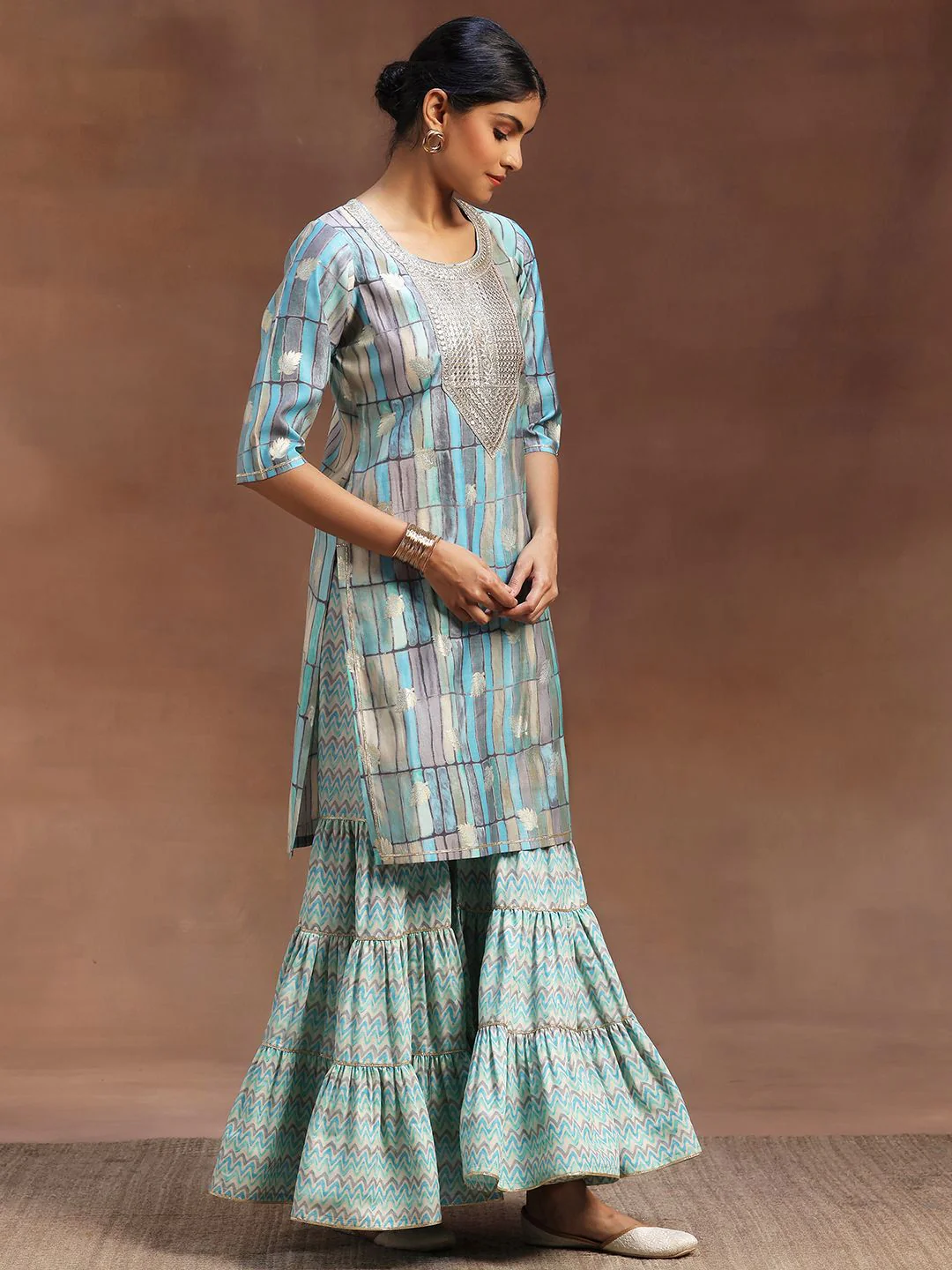 Libas Geometric Printed Sequinned Straight Kurta With Sharara & Dupatta - Image 5