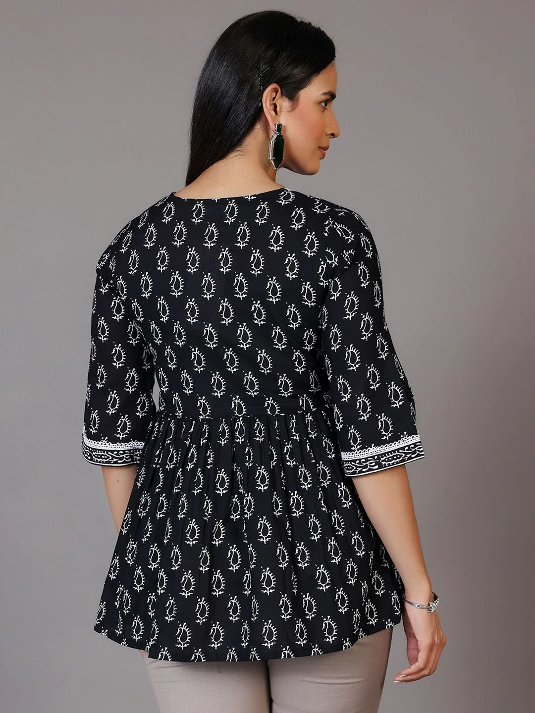 Libas Paisley Printed Keyhole neck Three-Quarter Sleeves Pure Cotton A-Line Kurti - Image 5
