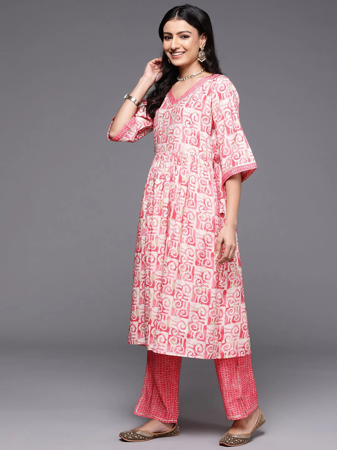 Libas Printed Pleated Gotta Patti Kurta with Palazzos & Dupatta - Image 6