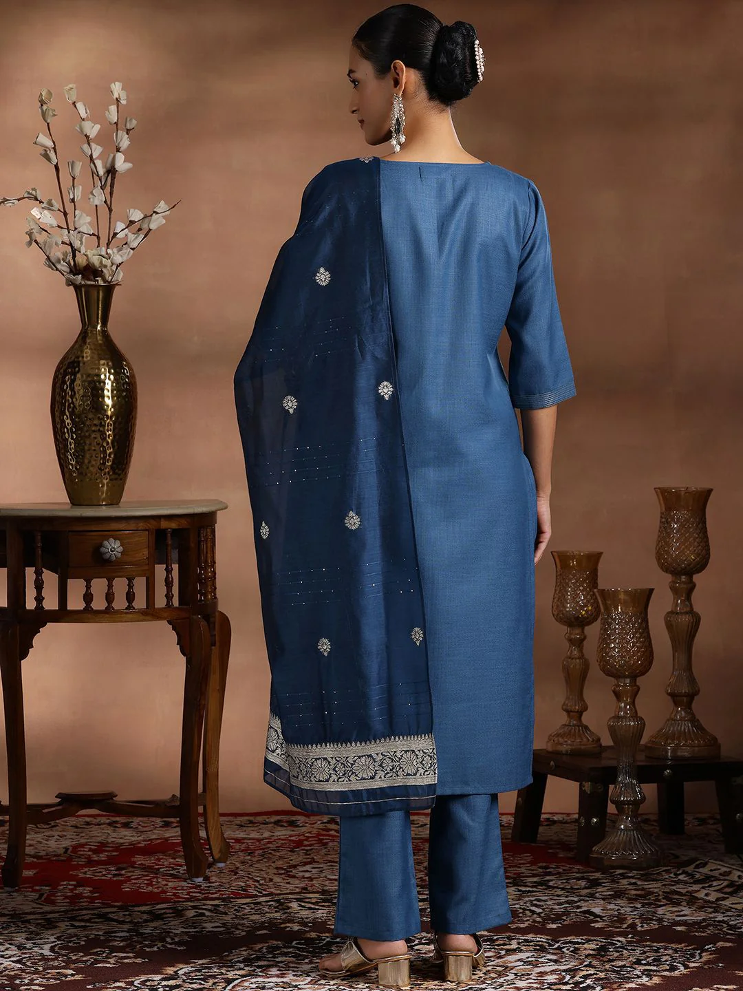 Libas Sequinned Straight Kurta With Trousers & Dupatta - Image 4