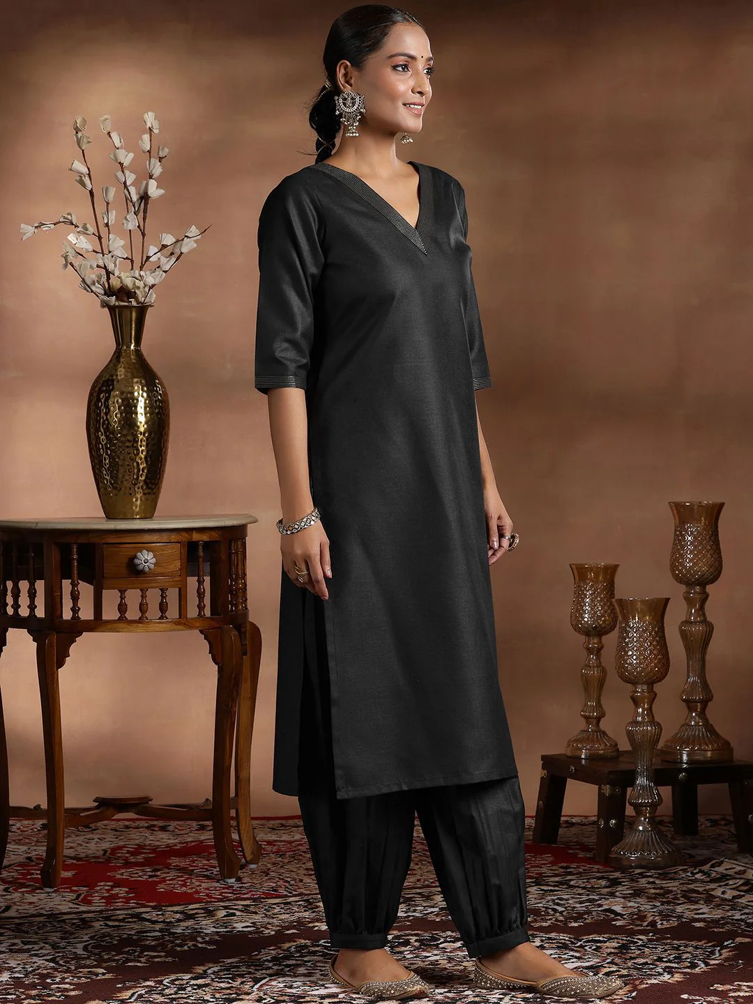 Libas V-Neck Straight Kurta with Salwar & With Dupatta - Image 5