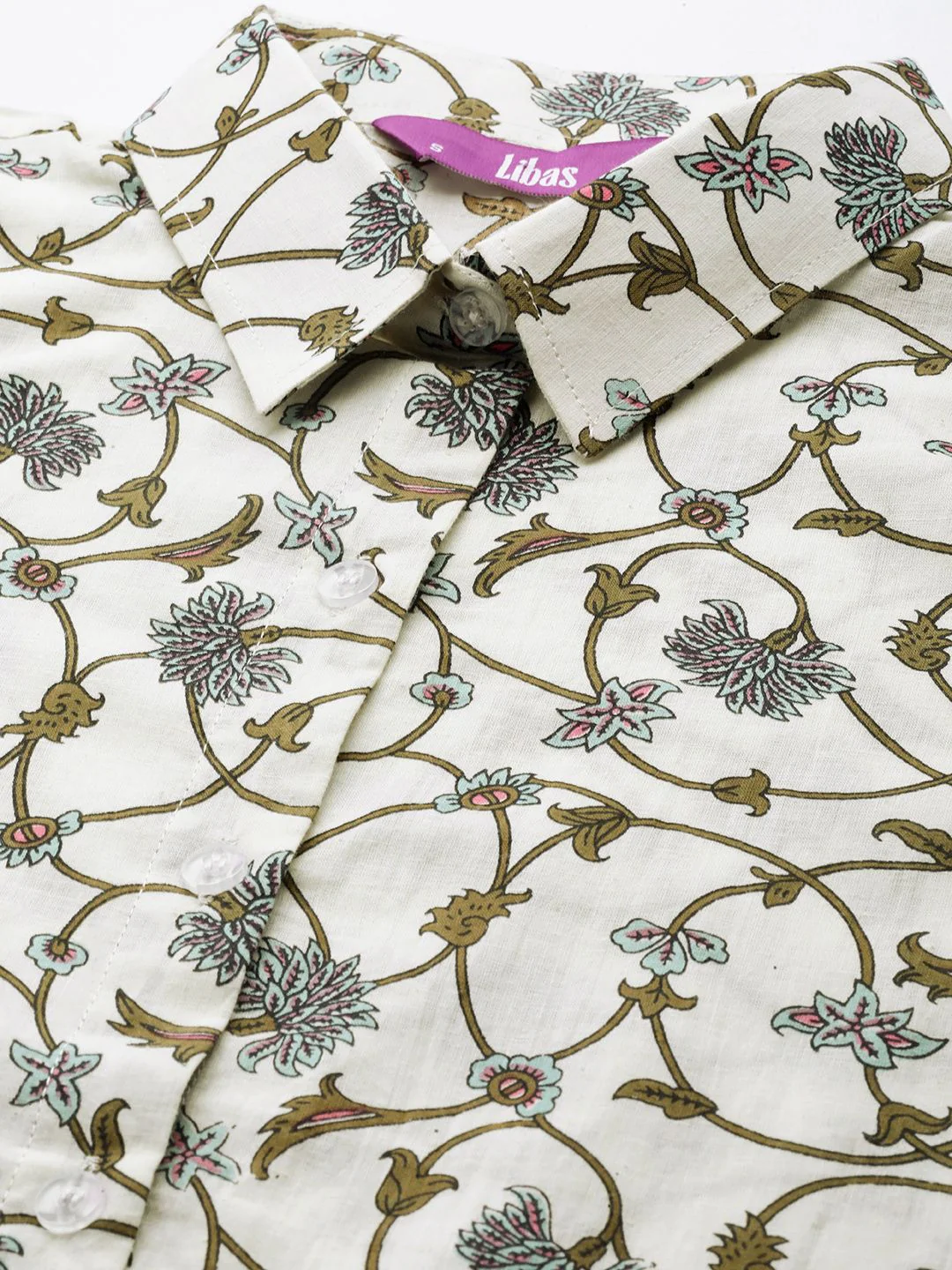 Libas White Cotton Printed Shirt And White Cotton Printed Pyjamas With Both Side Pocket - Image 3