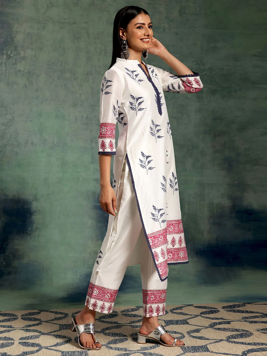 Libas White Floral Printed Gotta Patti Straight Kurta With Trousers & Dupatta - Image 5