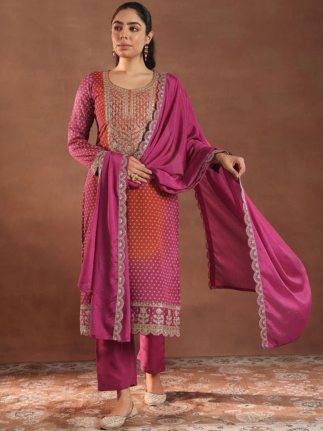 Libas Women Bandhani Printed Regular Kurta with Trousers & With Dupatta - Image 2