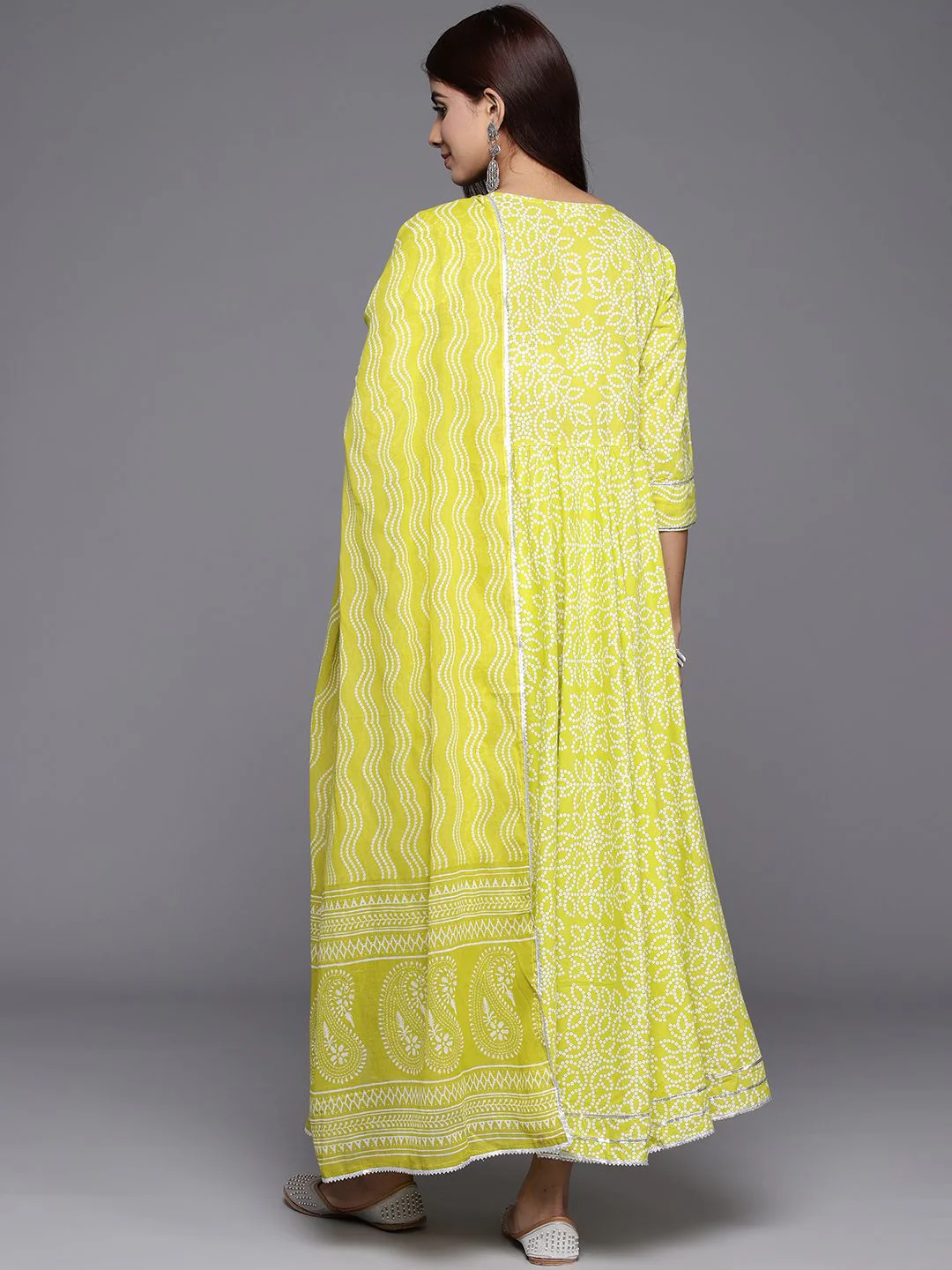 Libas Womens Green Yoke Design Cotton Anarkali Kurta With Trousers & Dupatta - Image 7
