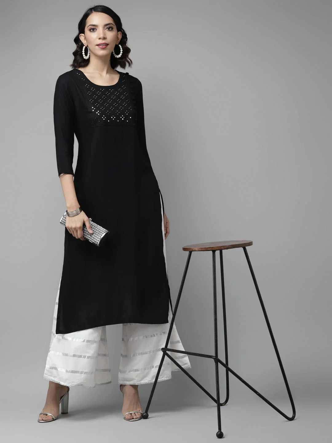 Libas Women Black Yoke Design Mirror Work Kurta - Image 5
