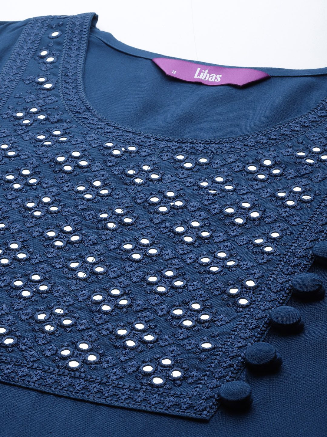 Libas Women Blue Embroidered Kurta with Palazzos & Dupatta - Image 2