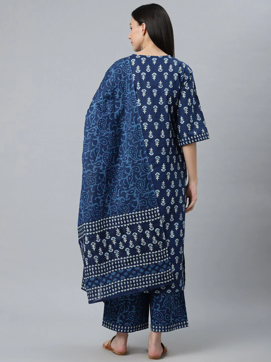 Libas Women Blue Ethnic Motifs Printed Pure Cotton Kurta with Palazzos & Dupatta - Image 5
