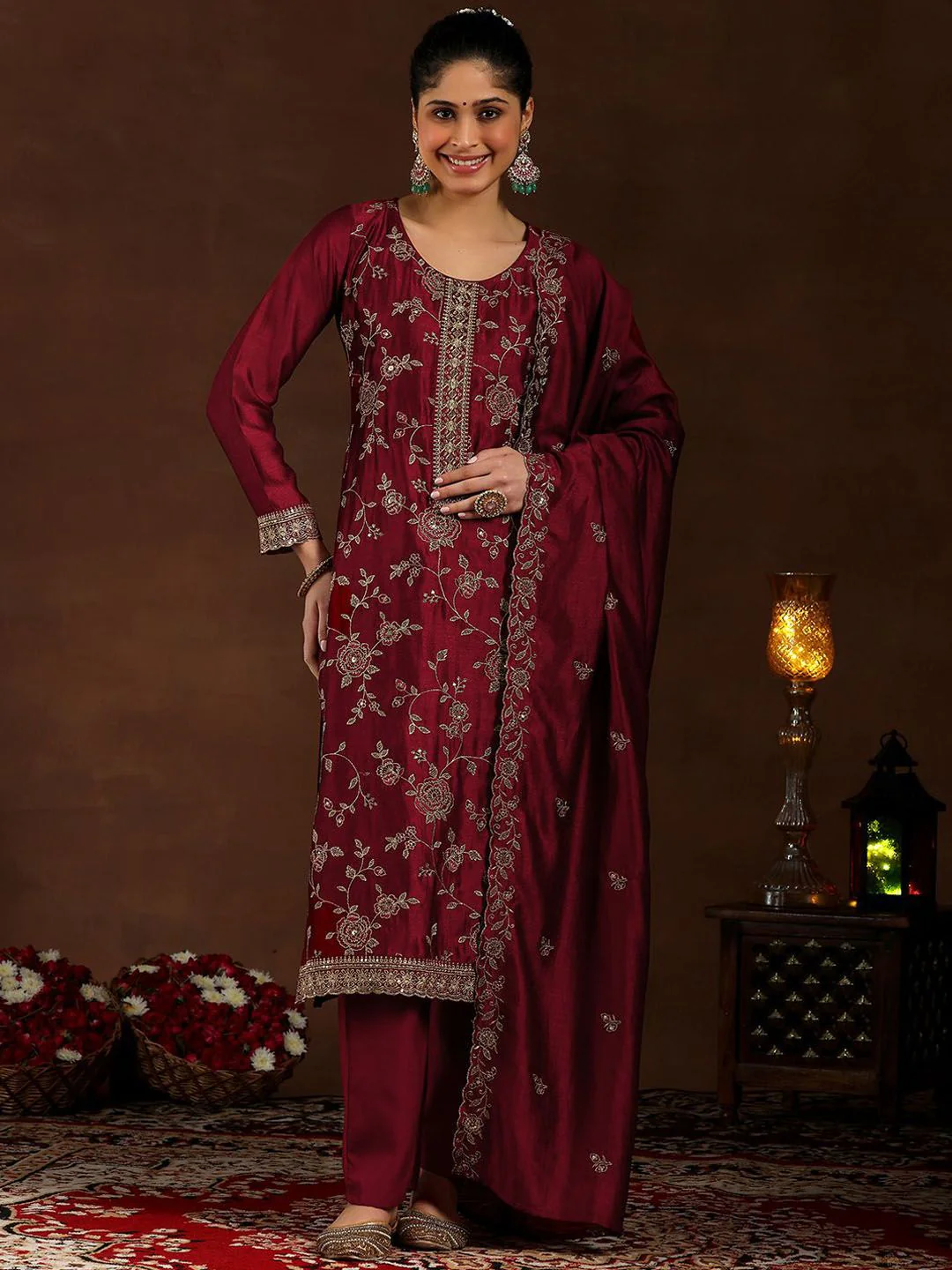Libas Women Embroidered Regular Sequinned Kurta with Trousers & With Dupatta - Image 2