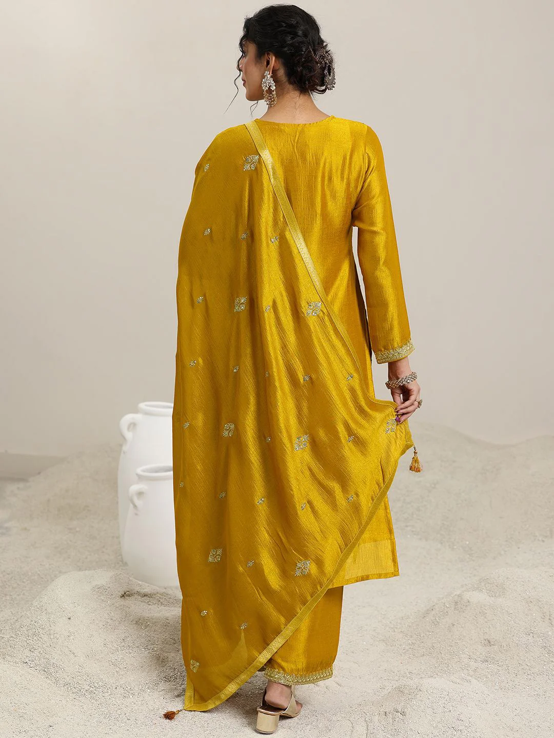 Libas Women Ethnic Motifs Embroidered Regular Sequinned Kurta with Palazzos & With Dupatta - Image 4
