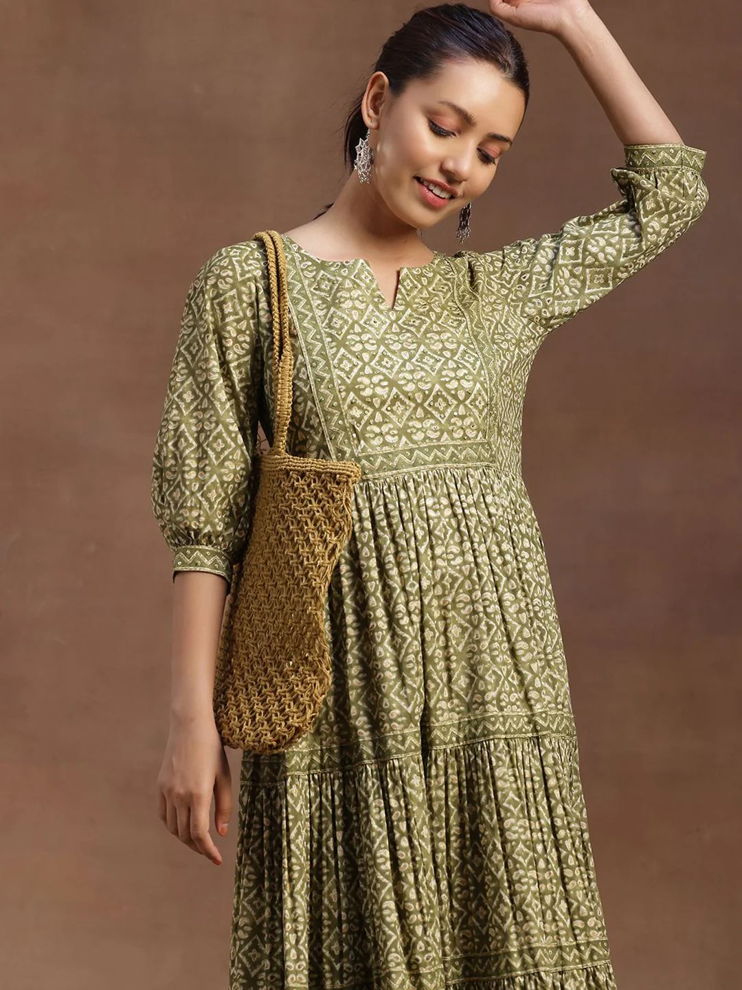 Libas Women Ethnic Motifs Print Puff Sleeve Layered A-Line Midi Dress - Image 6