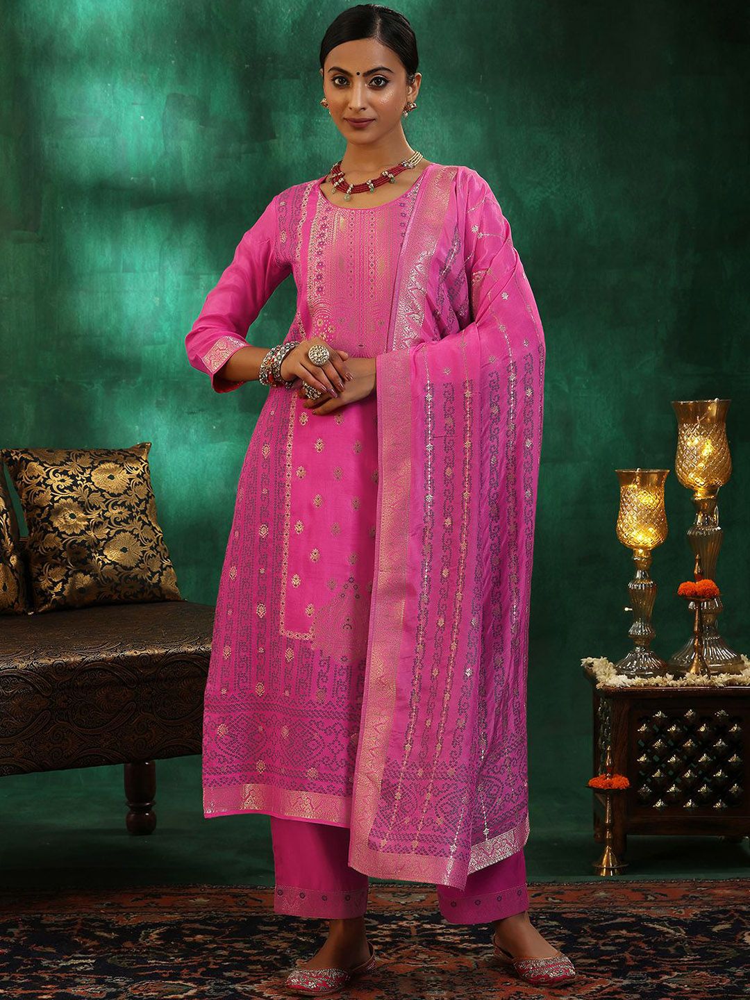 Libas Women Ethnic Motifs Regular Kurta with Trousers & With Dupatta - Image 2