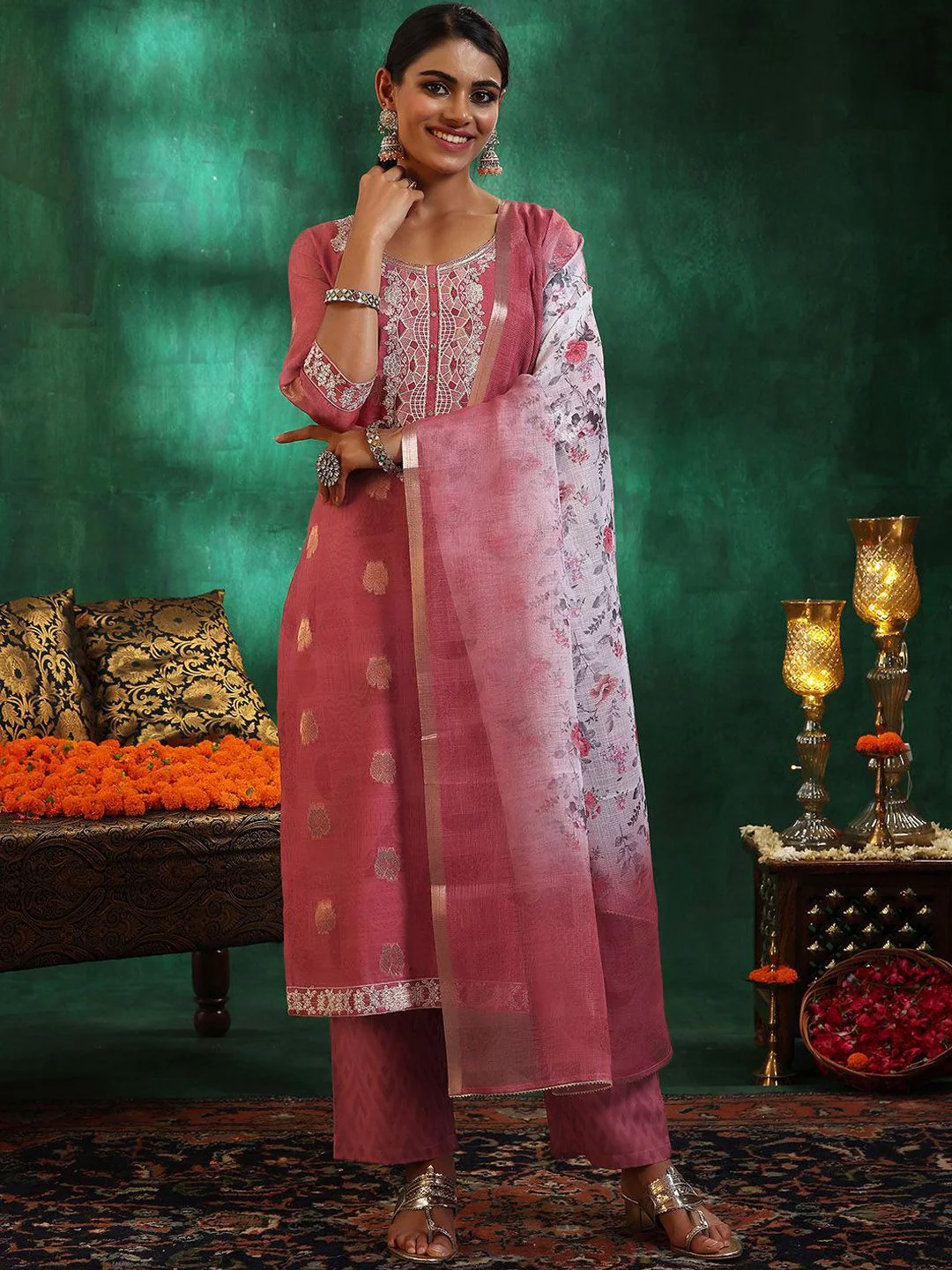 Libas Women Ethnic Motifs Regular Sequinned Kurta with Trousers & With Dupatta - Image 2