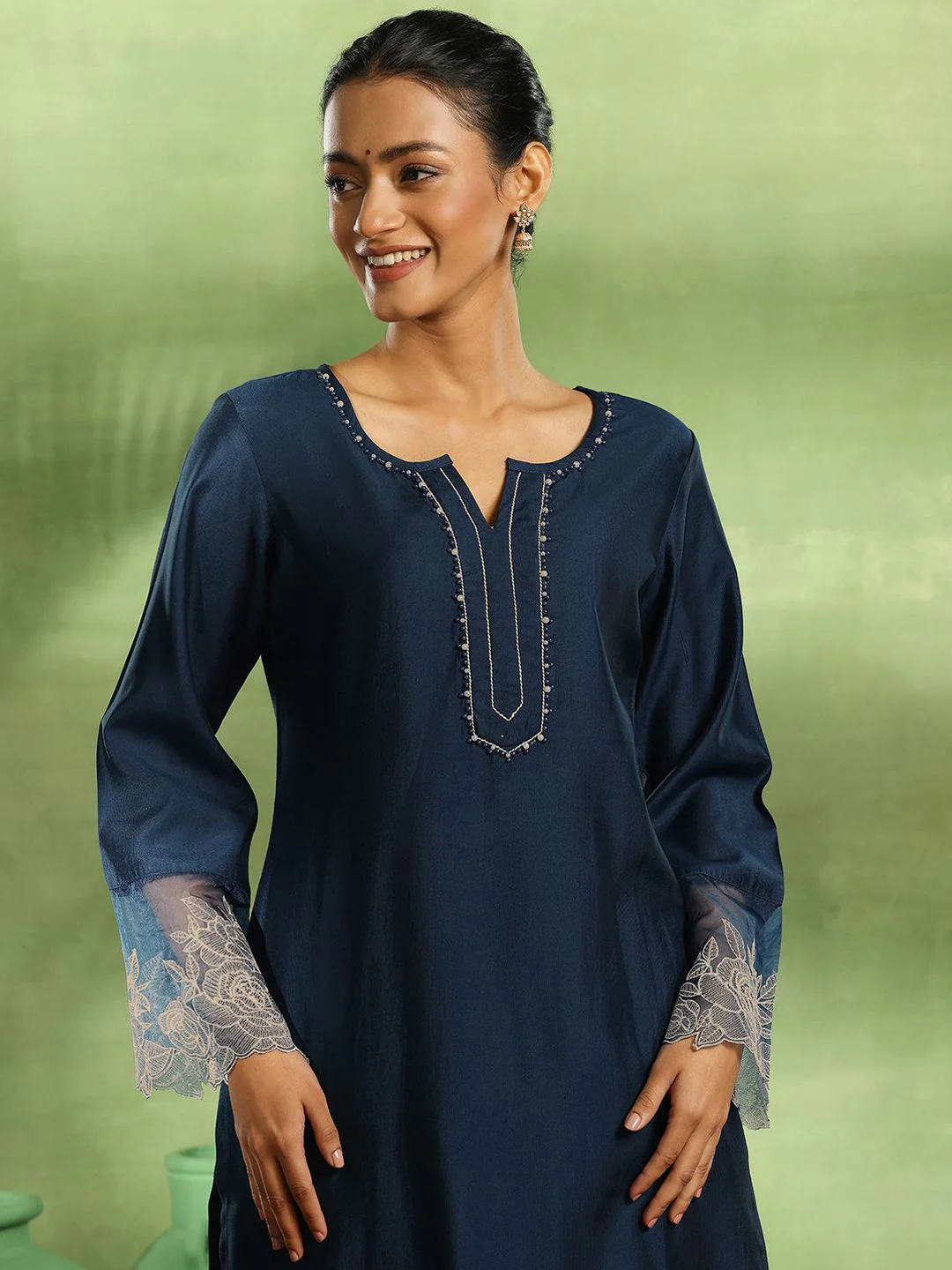 Libas Women Ethnic Motifs Yoke Design Regular Beads and Stones Kurta with Trousers & With Dupatta - Image 3