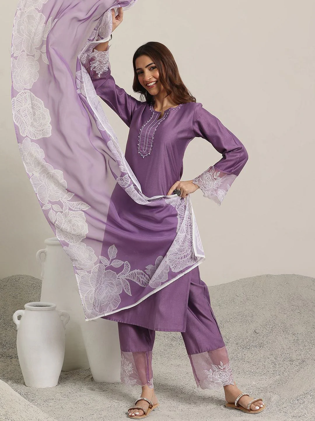 Libas Women Ethnic Motifs Yoke Design Regular Beads and Stones Kurta with Trousers & With Dupatta - Image 6