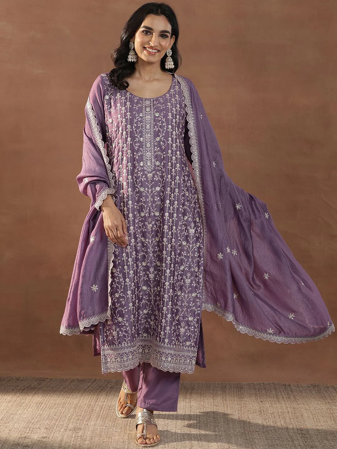 Libas Women Floral Embroidered Regular Kurta with Palazzos & With Dupatta - Image 2