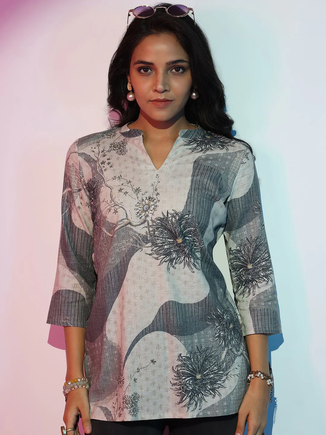 Libas Women Floral Printed Linen Short Kurti - Image 6