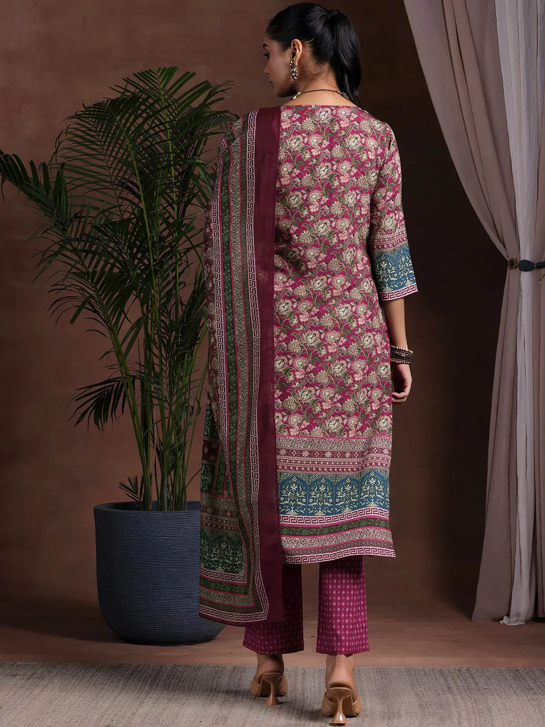 Libas Women Floral Printed Notched Neck Straight Kurta With Trousers & Dupatta - Image 6