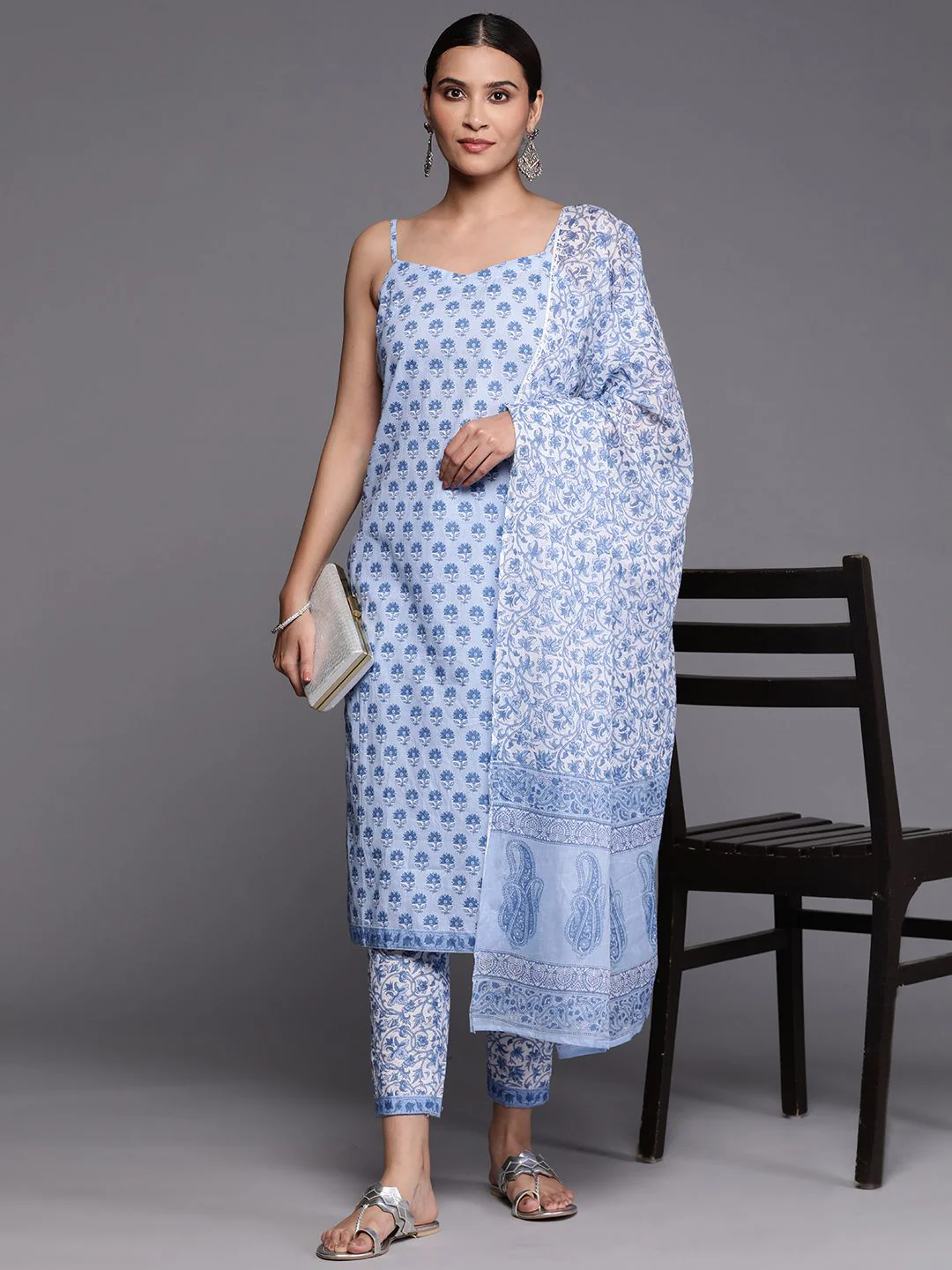 Libas Women Floral Printed Pure Cotton Kurta With Trousers & With Dupatta - Image 7