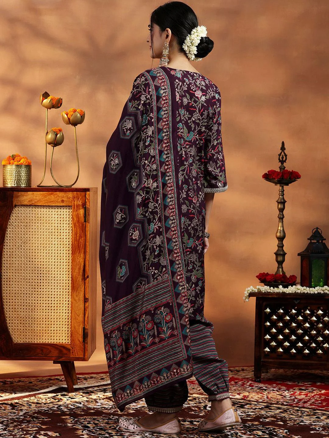 Libas Women Floral Printed Regular Mirror Work Kurta with Salwar & With Dupatta - Image 6