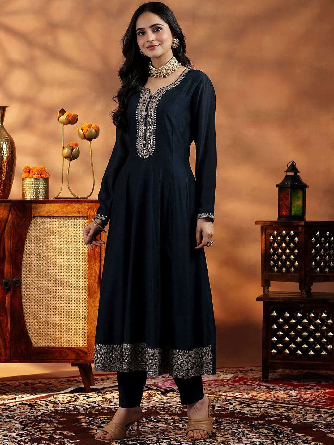 Libas Women Floral Yoke Design Panelled Kurta with Trousers & With Dupatta - Image 3