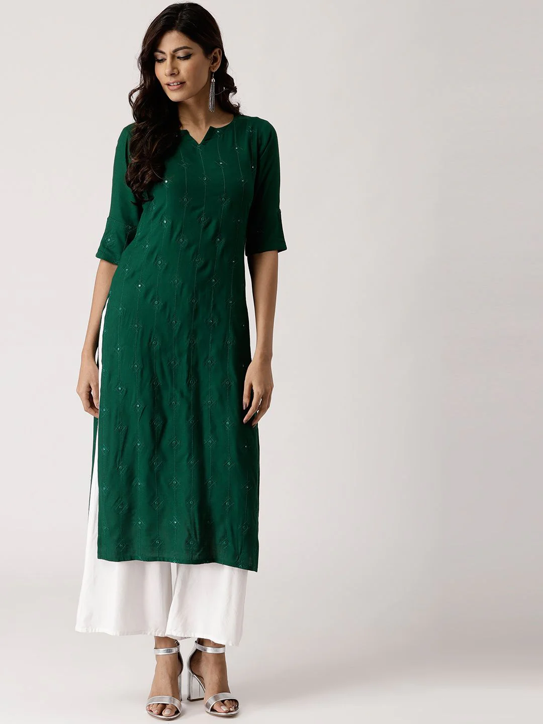 Libas Women Green Embroidered Straight Kurta - Image 4