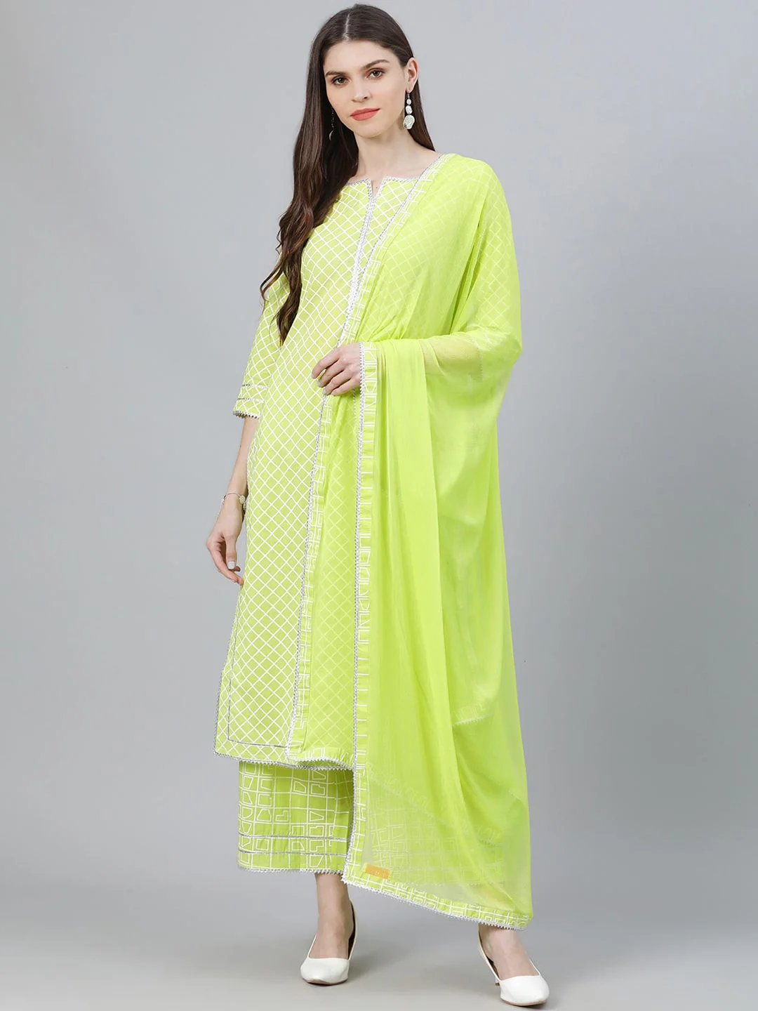 Libas Women Green Printed Pure Cotton Kurta with Palazzos & With Dupatta - Image 4