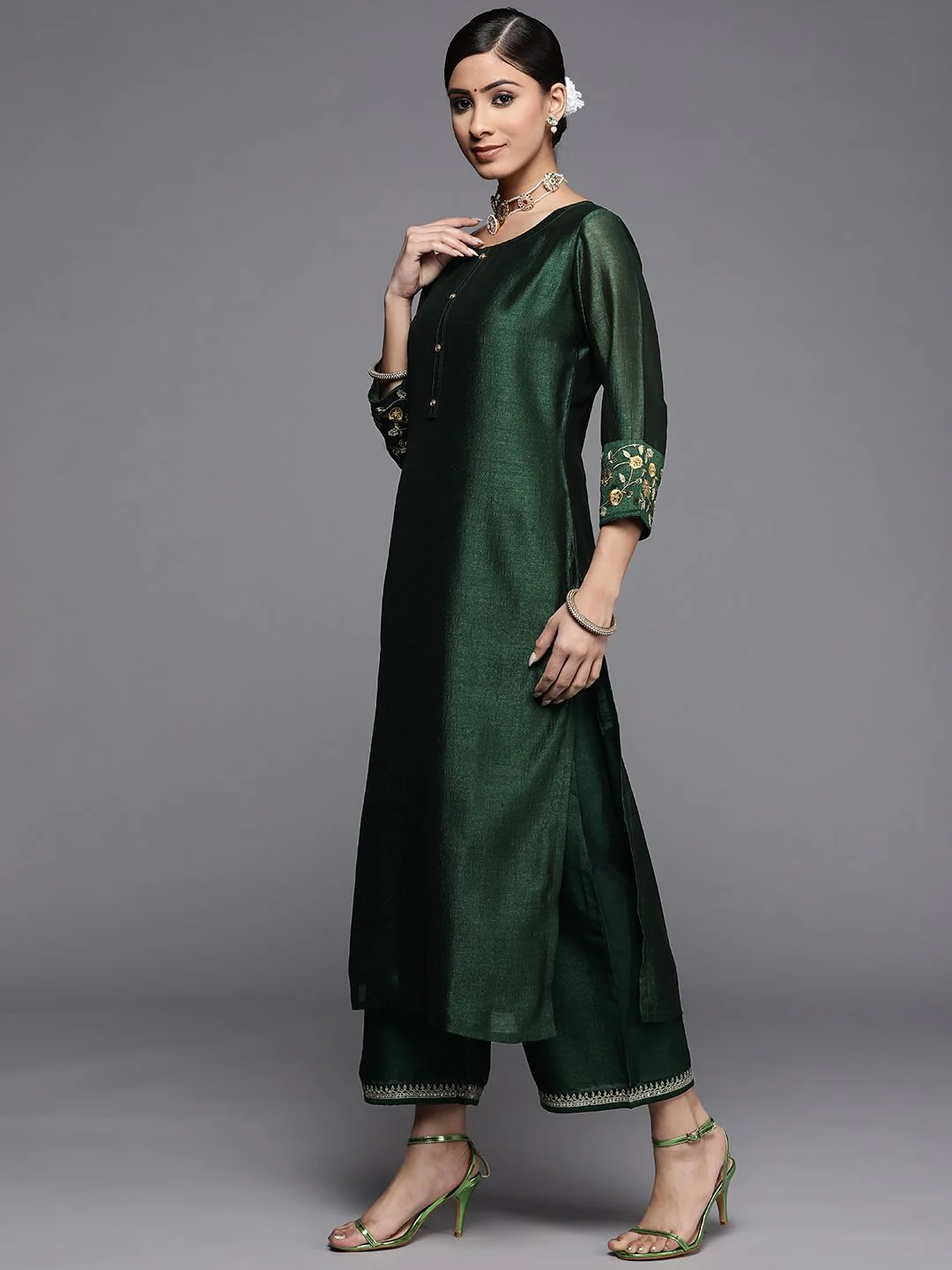 Libas Women Green Thread Work Kurta - Image 5